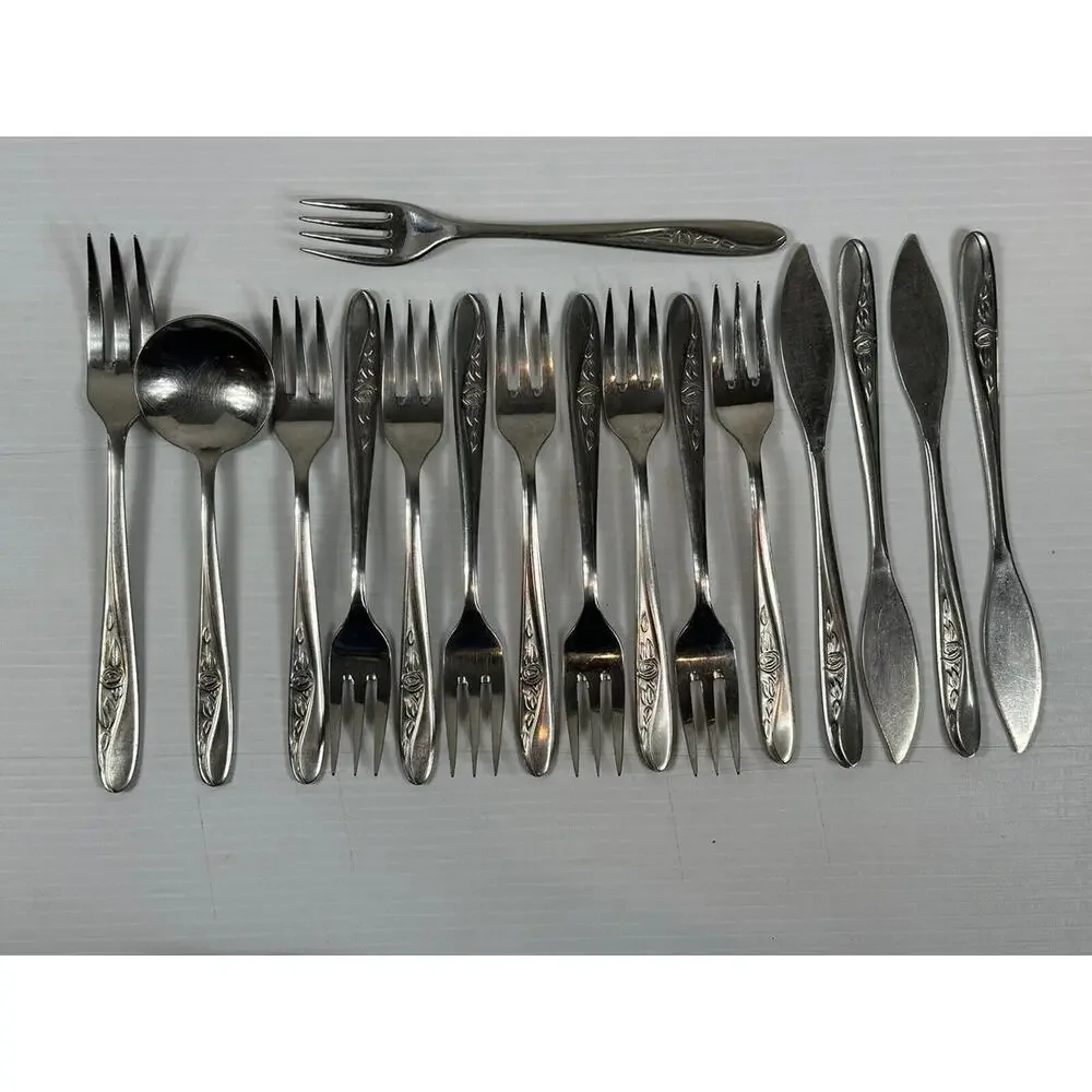 16pc Vintage SIPELIA DE-LUXE Cutlery Stainless Steel‎ Sheffield England Rose MCM